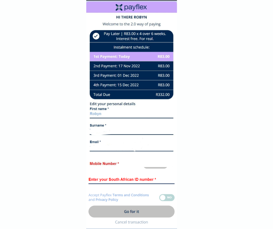 payflex transaction details